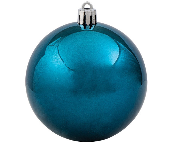 Μπλέ Γυαλιστερή Πλαστική Χριστουγεννιάτικη Μπάλα 10cm (Σετ 4 τμχ)